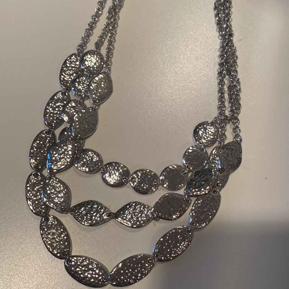 Talbots Triple Strand Hammered Silver Necklace